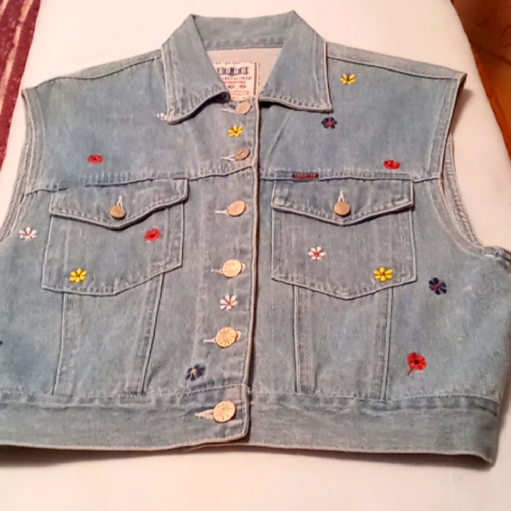 Bundle of Vintage 80's,Denim,Embroidered,Floral Vest/Matching,Embroidered Shirt